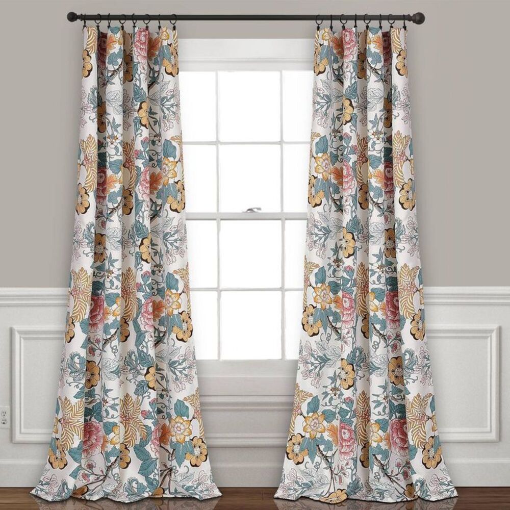 2pk 52"x108" Lush Décor Sydney Floral Light Filtering Curtains - Blue/Yellow